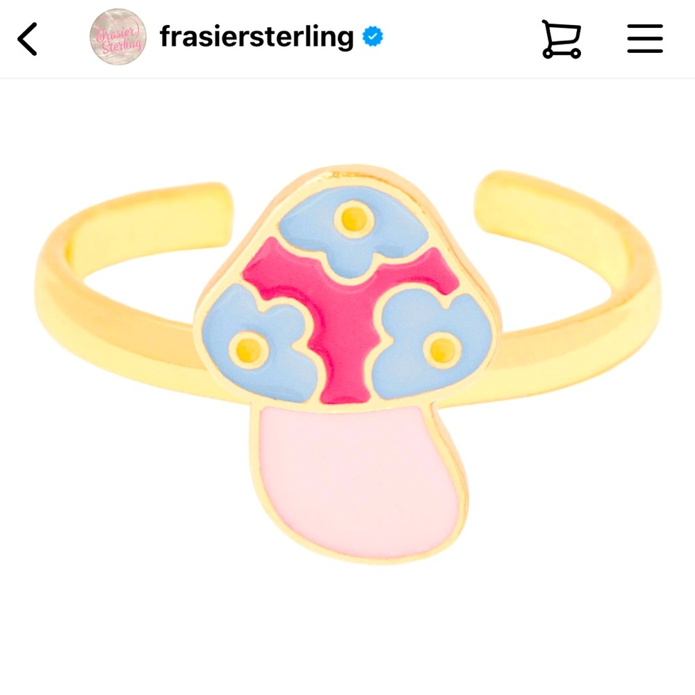 NEW! FRAZIER STERLING TRIPPY GROOVY GAL MUSHROOM ADJUSTABLE RING